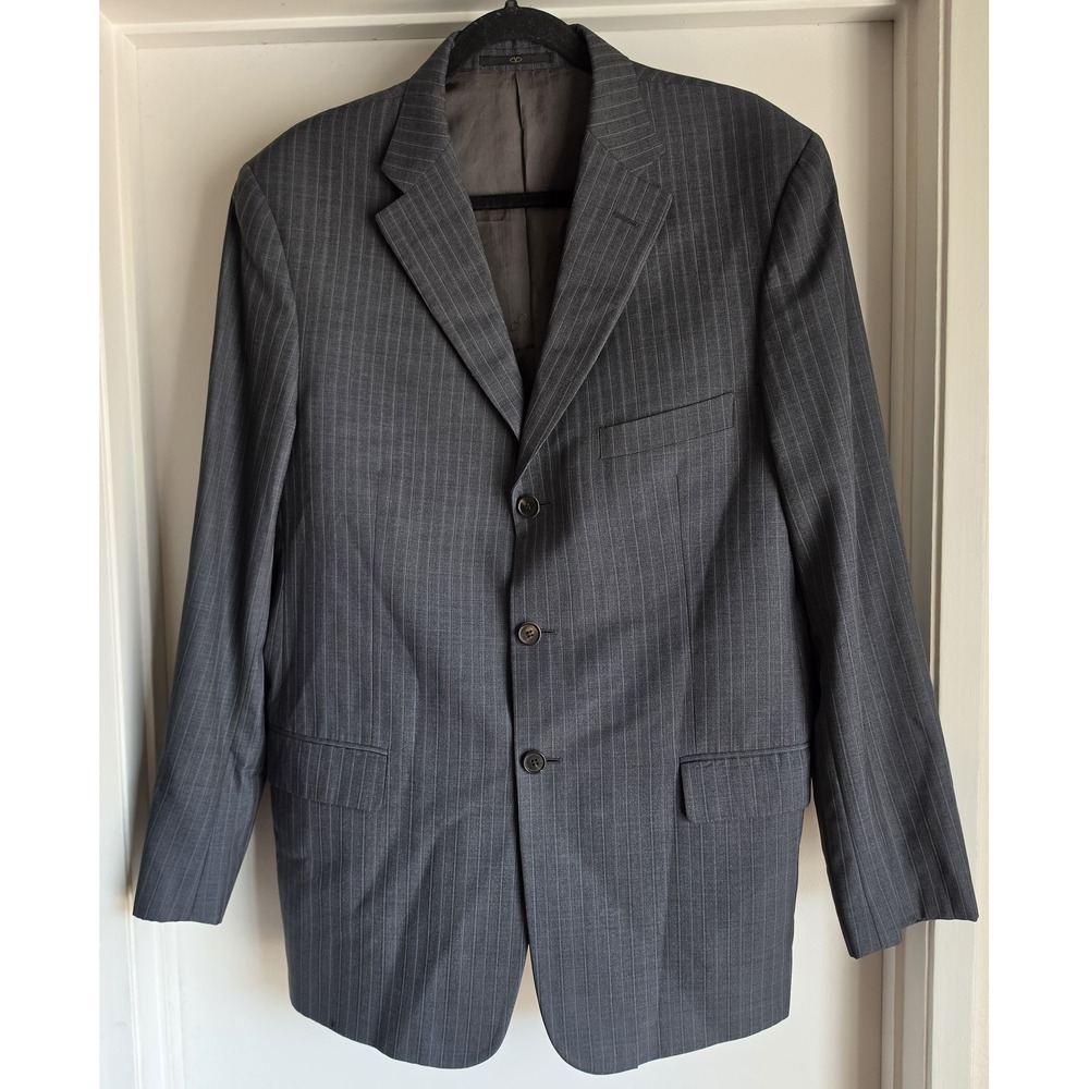 Valentino Men Suit Jacket Size 54 Grey Pinstripe Wool Formal Italy Blazer Coat